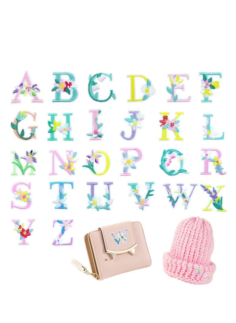 Iron On Letter Patches, 26Pcs A-Z Flower Embroidery Alphabet Patches for Backpacks Hats Shirts Shirts Jackets Jeans Shoes