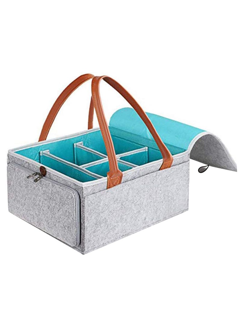 Baby Diaper Caddy Bag With Zipper Lid And Leather Handle