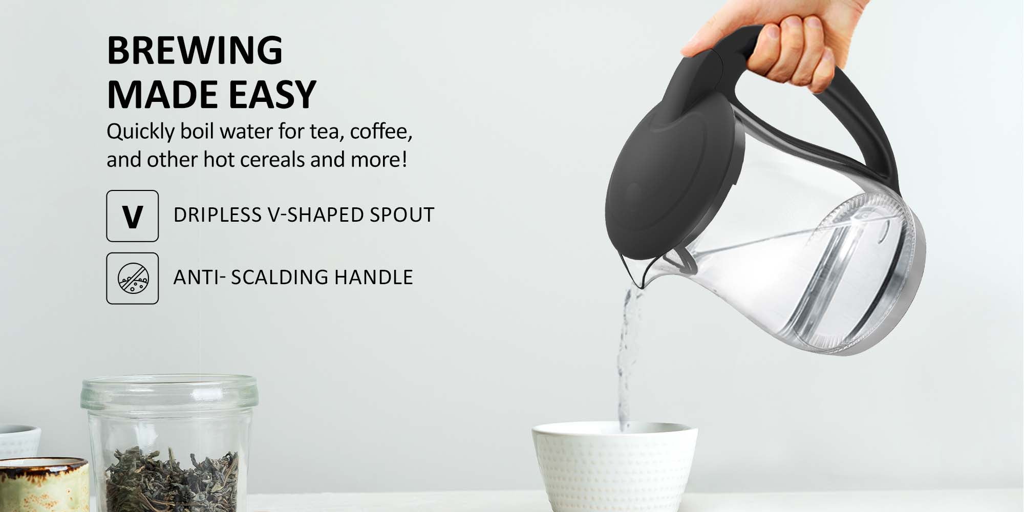 Electric Glass Kettle, Led Indicator, Auto Shut Off, Cord Storage, 360° Rotating Base, Sleek Design, Anti-Slip Feet, Detachable Filter, Quick Boiling, For Home And Office Use 1.7 L 2200 W NK323GX Black/Clear