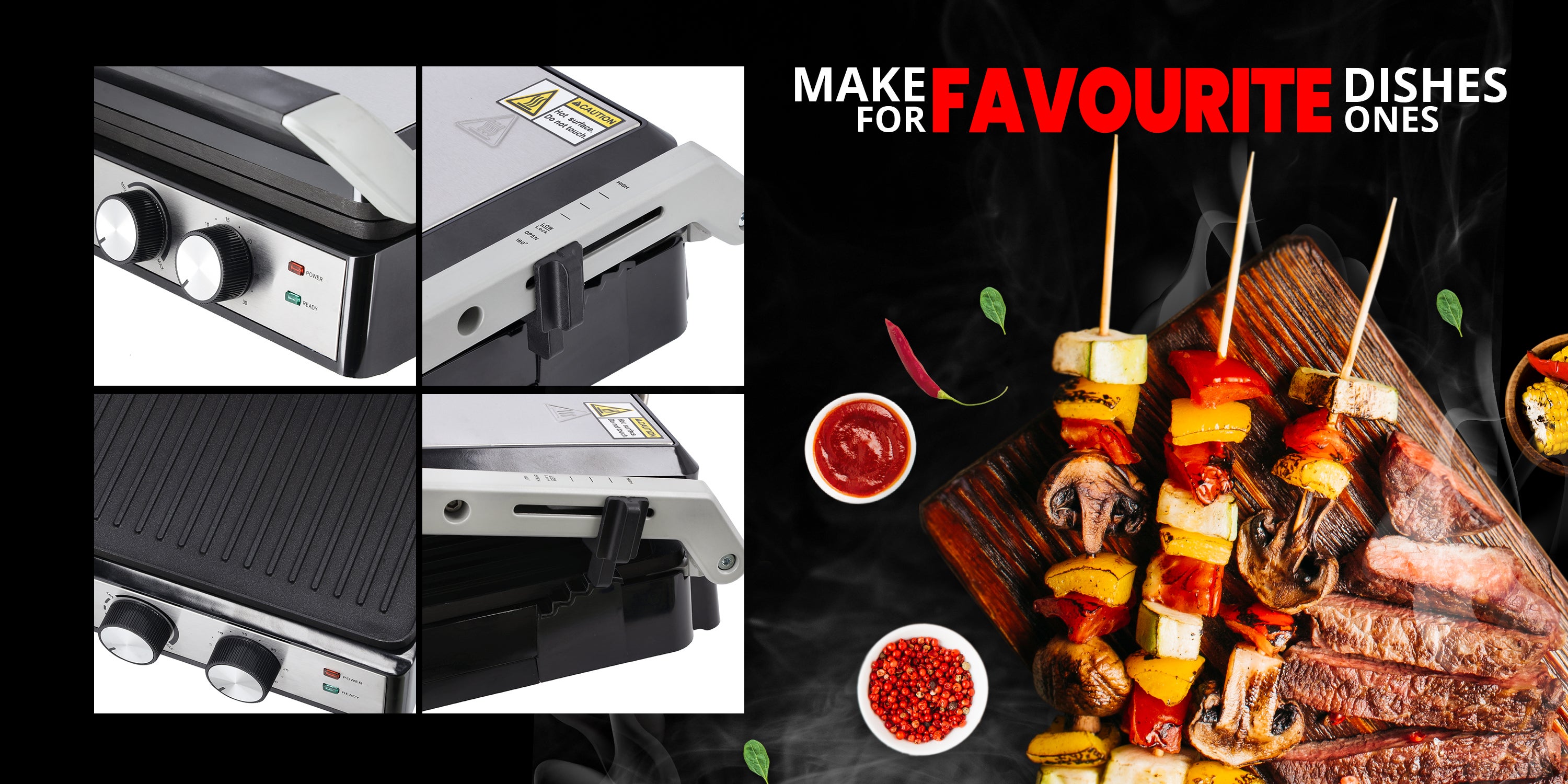 Stainless Steel Grill Maker, Panini Maker| Open Flat Up To 180 |  Timer & Temperature Control | Non-Stick Cooking Plate & Cool Touch Handle | Panini Press Grill 2000 W GGM36539 Silver/Black