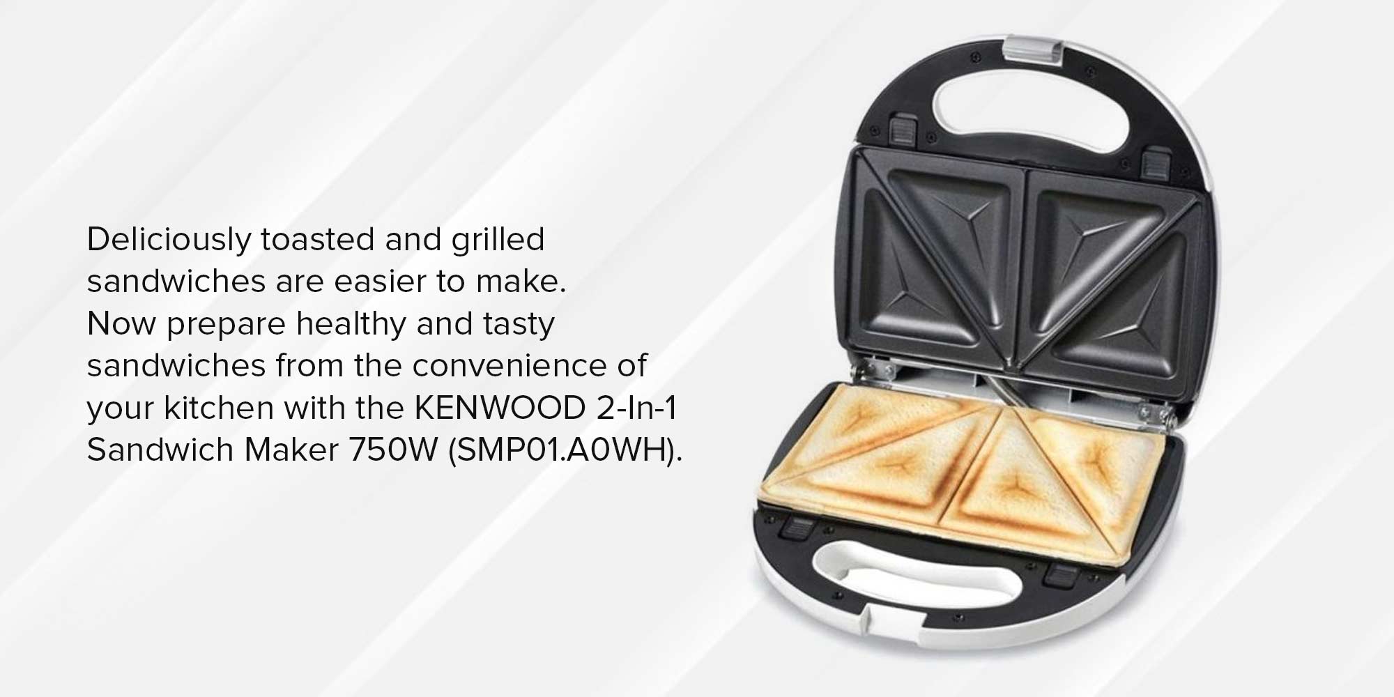 Sandwich Maker, 2 in 1, Grill, 2 Multi functional Plates, Non Stick, 750 W SMP01.A0WH White