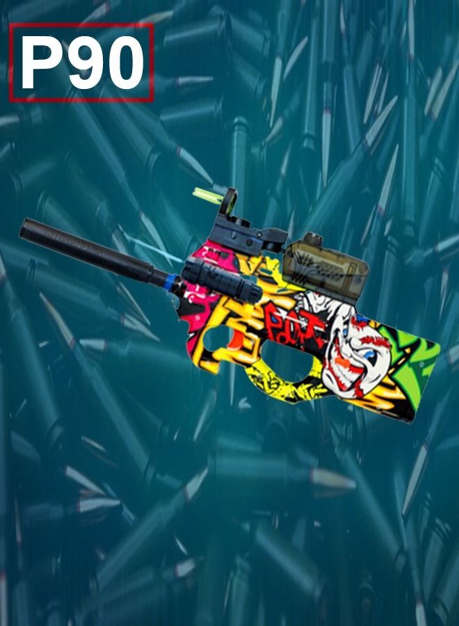 P90 Shape Graffiti Edition Assault Rifle Electric Automatic Hydrogel Balls Blaster Water Pallet Gun Gel Balls Gun Scope and Silencer for Outdoor Activity