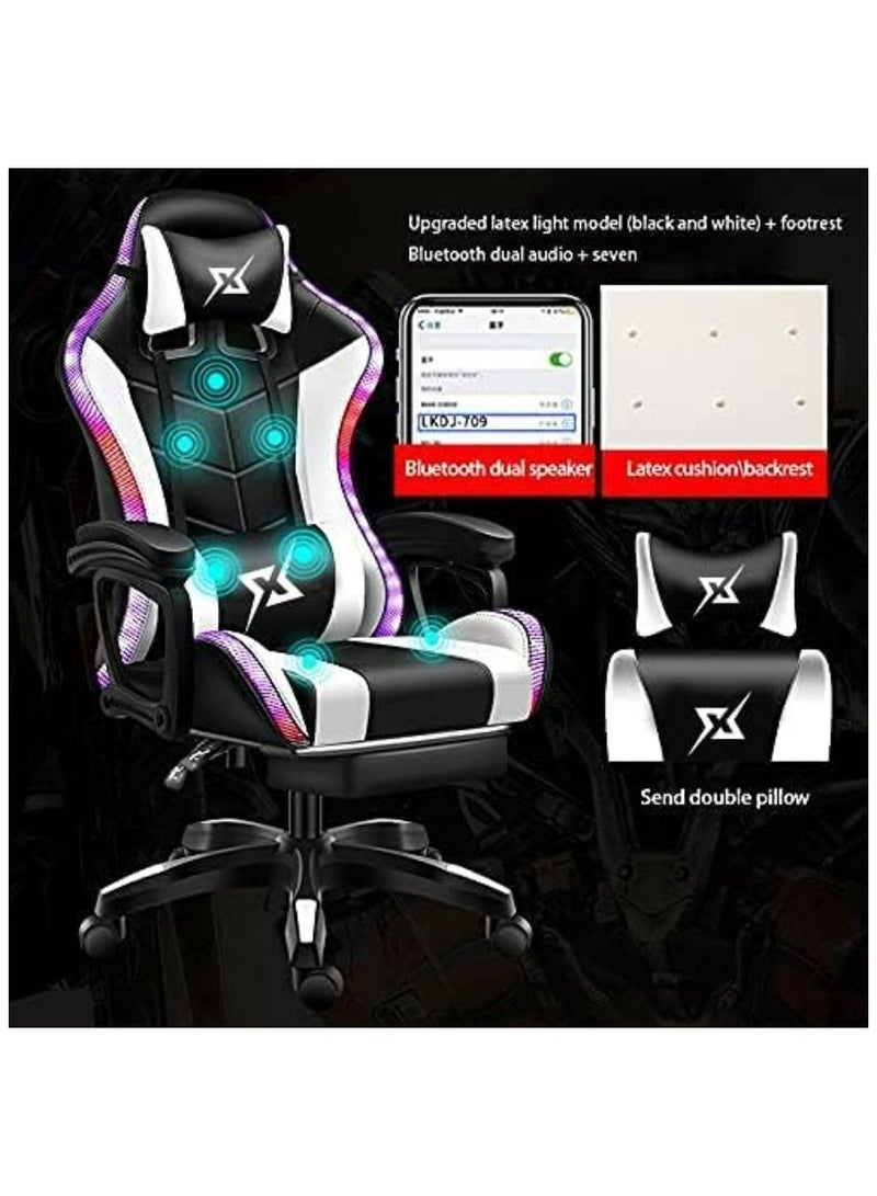 Gaming Chair LED Light Racing Chair Ergonomic Office Massage Chair Stool with Lumbar Support and Adjustable Backrest Bluetooth Speaker