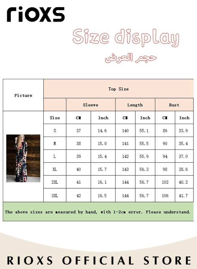 Women Casual Loose Maxi Dress Long Sleeve Floral Printed Long Dress With Pockets