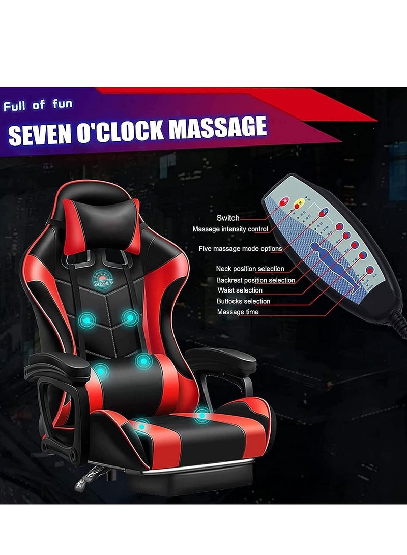 Gaming Chair LED Light Racing Chair,Ergonomic Office Massage Chair,Lumbar Support and Adjustable Back Bench, Bluetooth Speaker