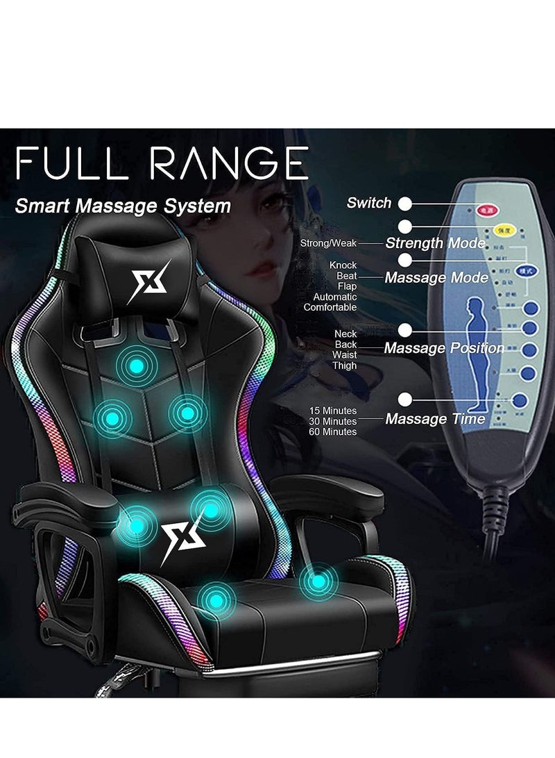 Game Chair Modern And Adjustable with Footrest and Massage Function, Black