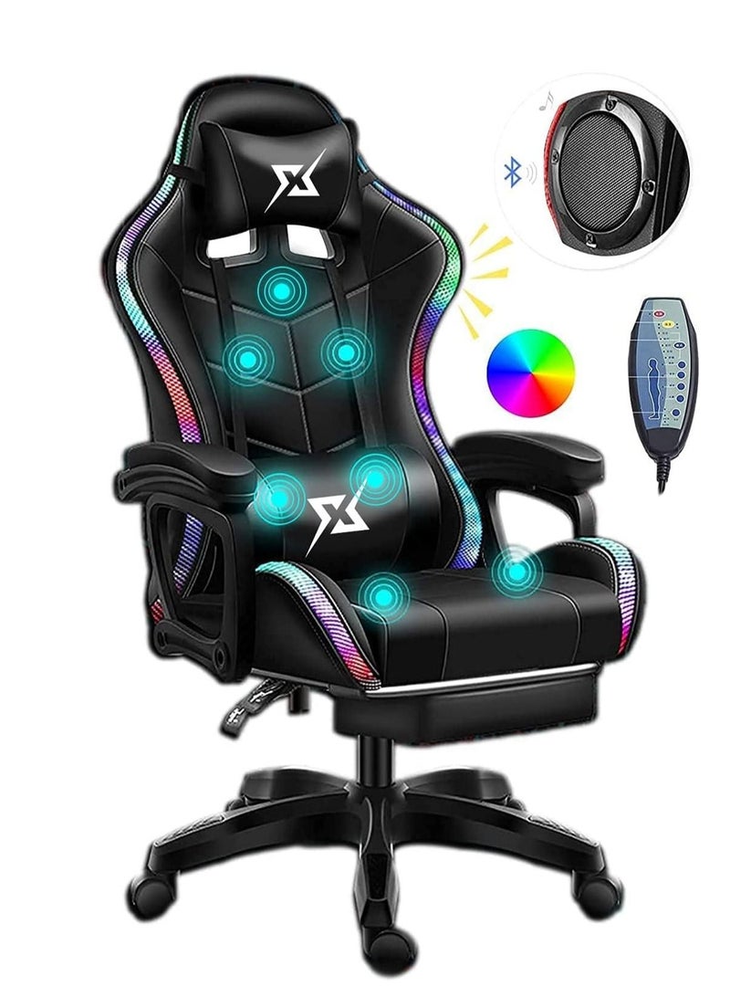 Game Chair Modern And Adjustable with Footrest and Massage Function, Black