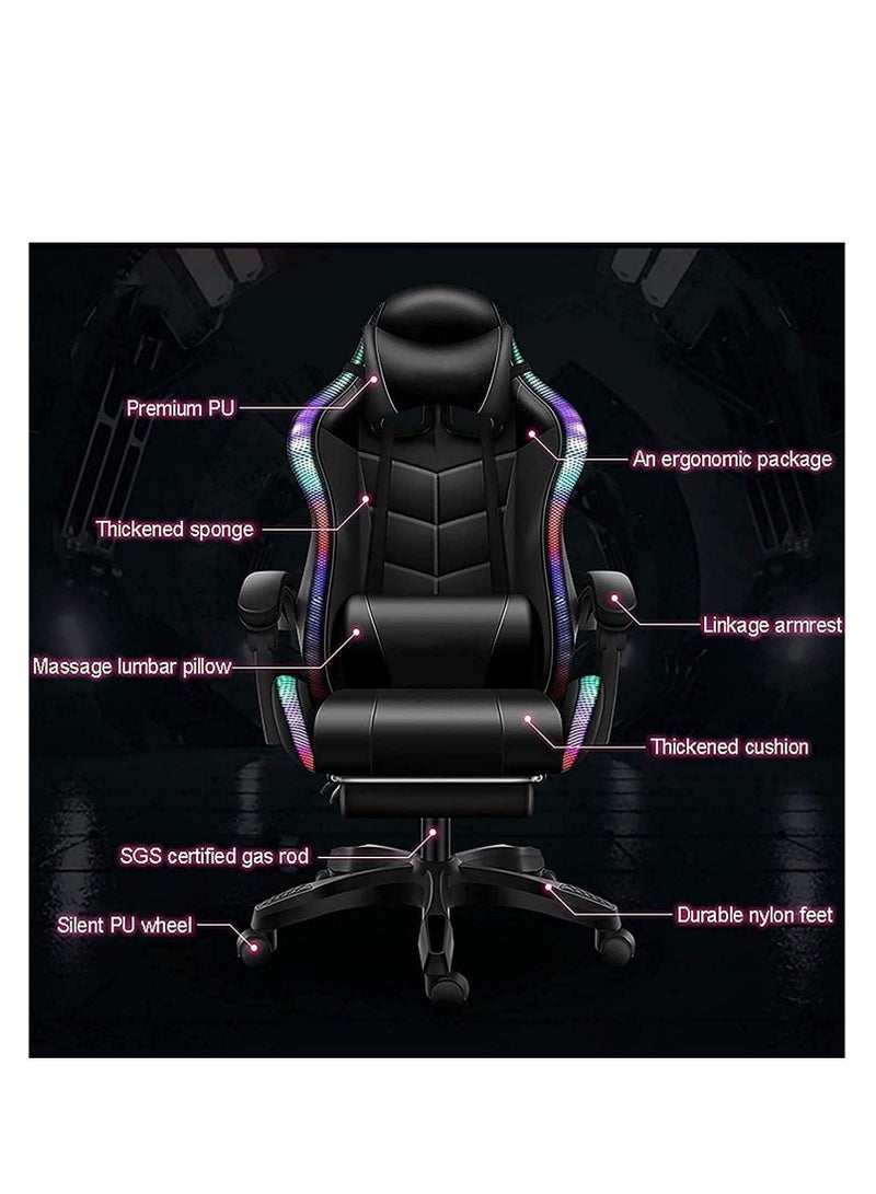 Game Chair Modern And Adjustable with Footrest and Massage Function, Black