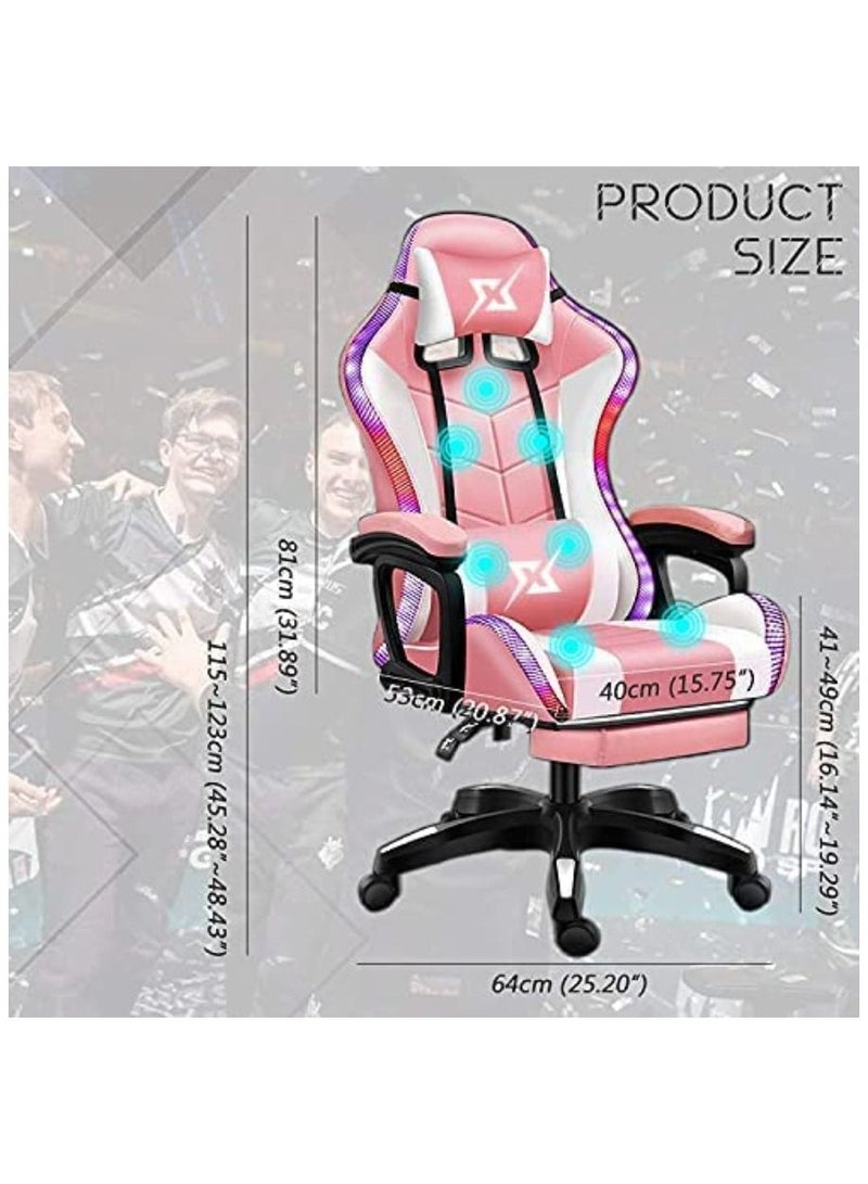 Gaming Chair LED Light Racing Chair Ergonomic Office Massage Chair Lumbar Support and Adjustable Back Bench Bluetooth Speaker