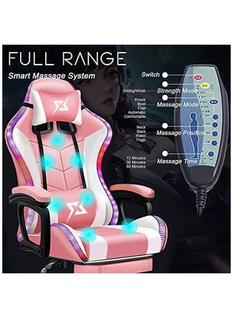 Gaming Chair LED Light Racing Chair Ergonomic Office Massage Chair Lumbar Support and Adjustable Back Bench Bluetooth Speaker