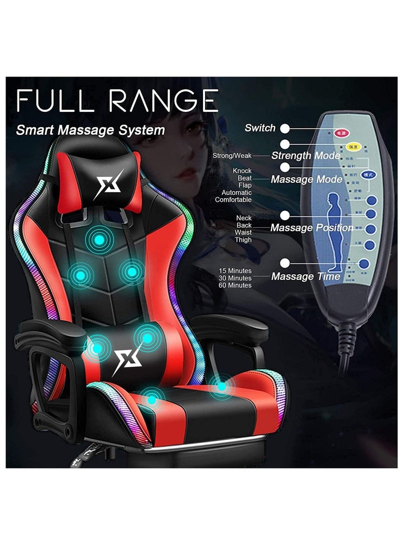 Gaming Chair LED Light Racing Chair Ergonomic Office Massage Chair Lumbar Support and Adjustable Back Bench Bluetooth Speaker