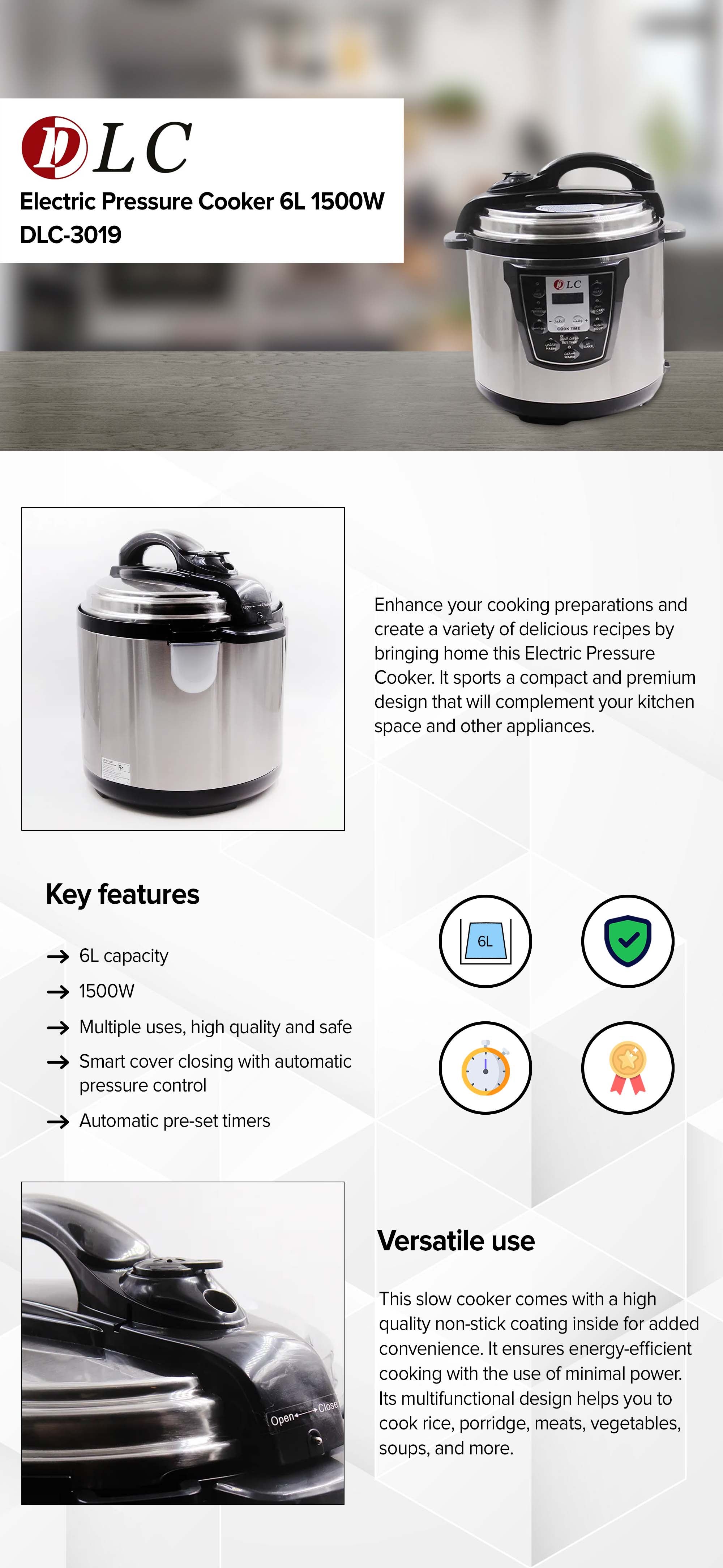 Electric Pressure Cooker 6.0 L 1000.0 W DLC-3019-6 Silver/Black