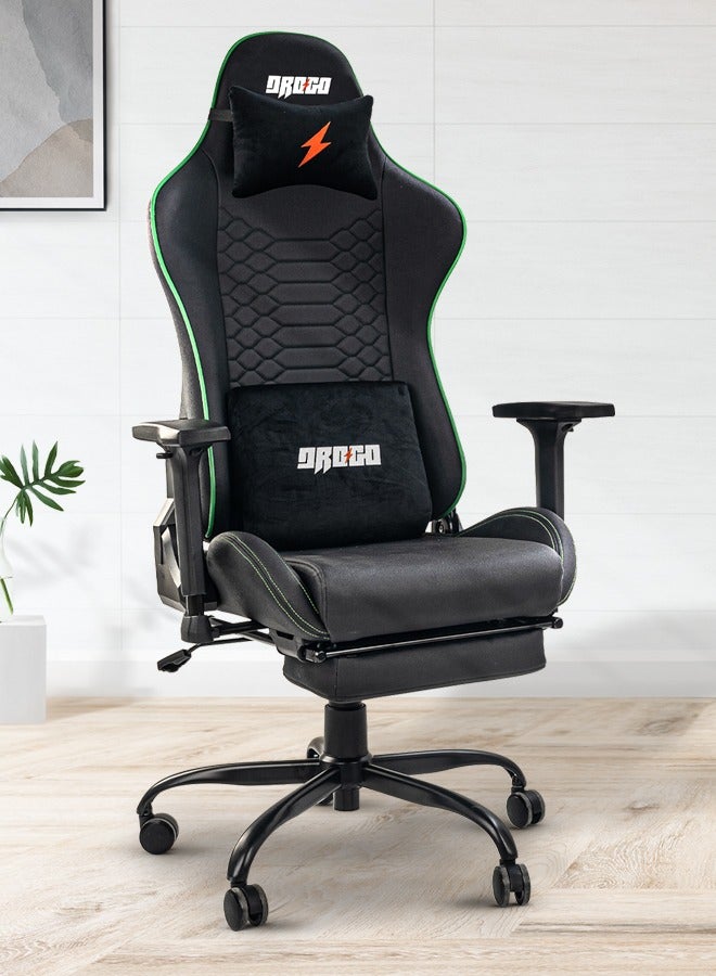 Drogo Gaming Chair Multi Purpose Ergonomic Racing Office Chair 7 Way Adjustable Seat 3D Armrest Head and Lumbar Support Pillow Home and Office with Full Reclining Back Footrest (Green)