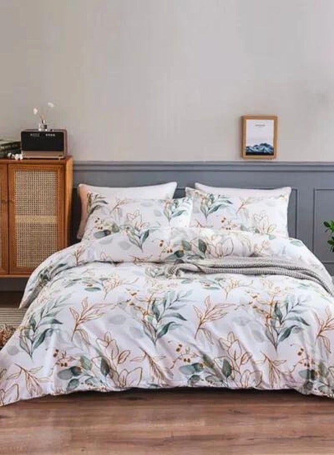 Variance King/Queen/Single Sizes Fresh Style Duvet Cover Set White with Green Leaves Bedding Set .