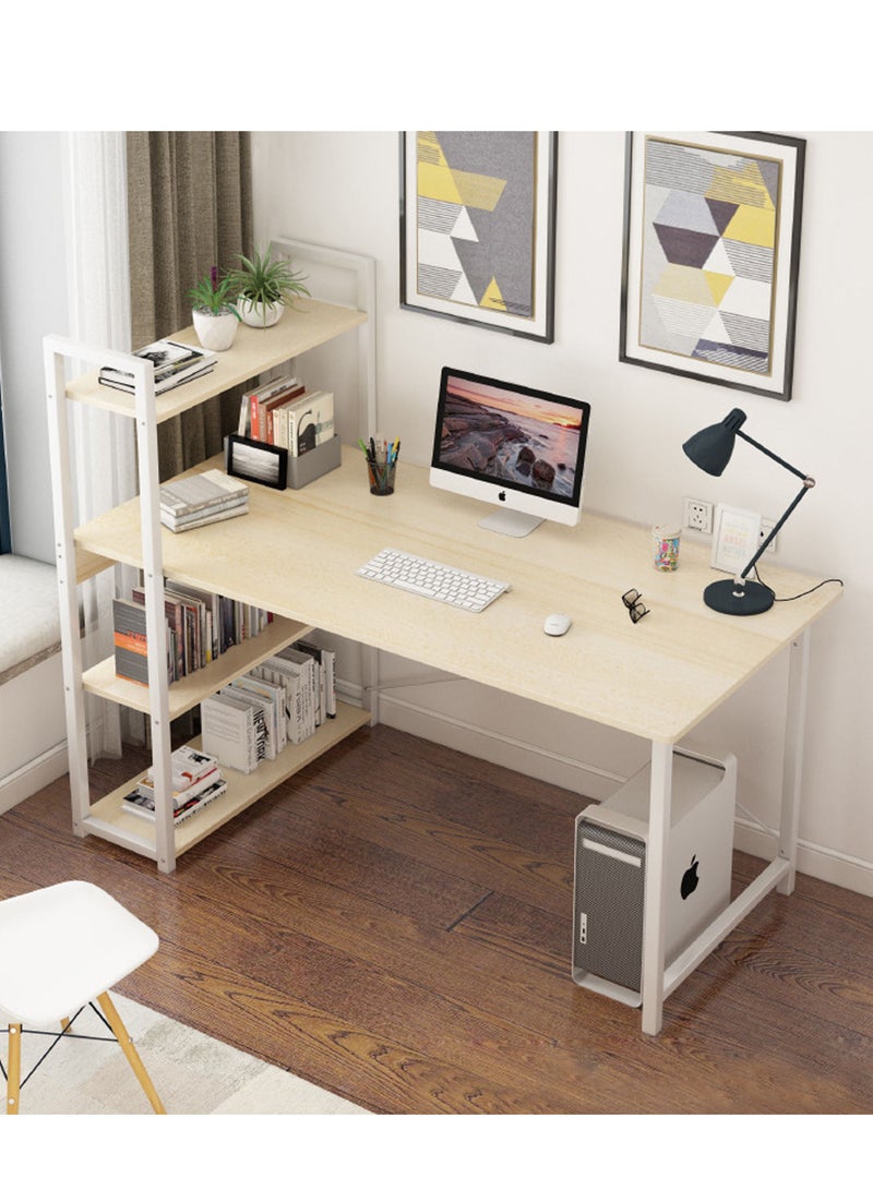 Computer Desk with 4-Tiers  with Bookshelf and Storage Shelves Space-Saving Rustic beige with Hutch Large Home Office Desk