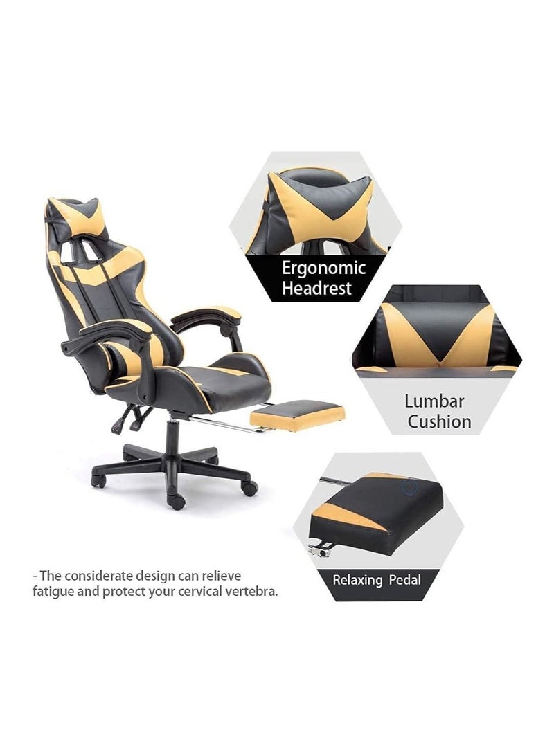 Gaming Chair Racing Style Office Chair Adjustable Massage Lumbar Cushion Swivel Rocker Recliner Leather High Back Ergonomic Computer Desk Chair with Retractable Arms and Footrest