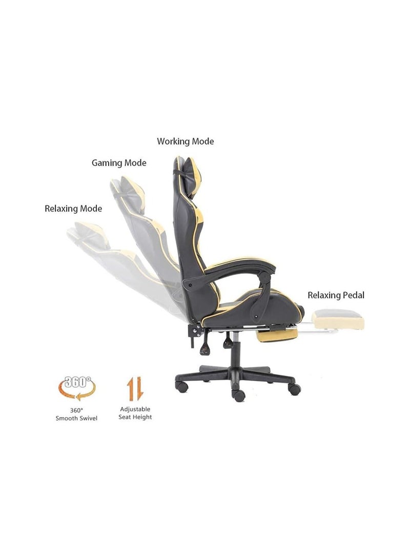 Gaming Chair Racing Style Office Chair Adjustable Massage Lumbar Cushion Swivel Rocker Recliner Leather High Back Ergonomic Computer Desk Chair with Retractable Arms and Footrest