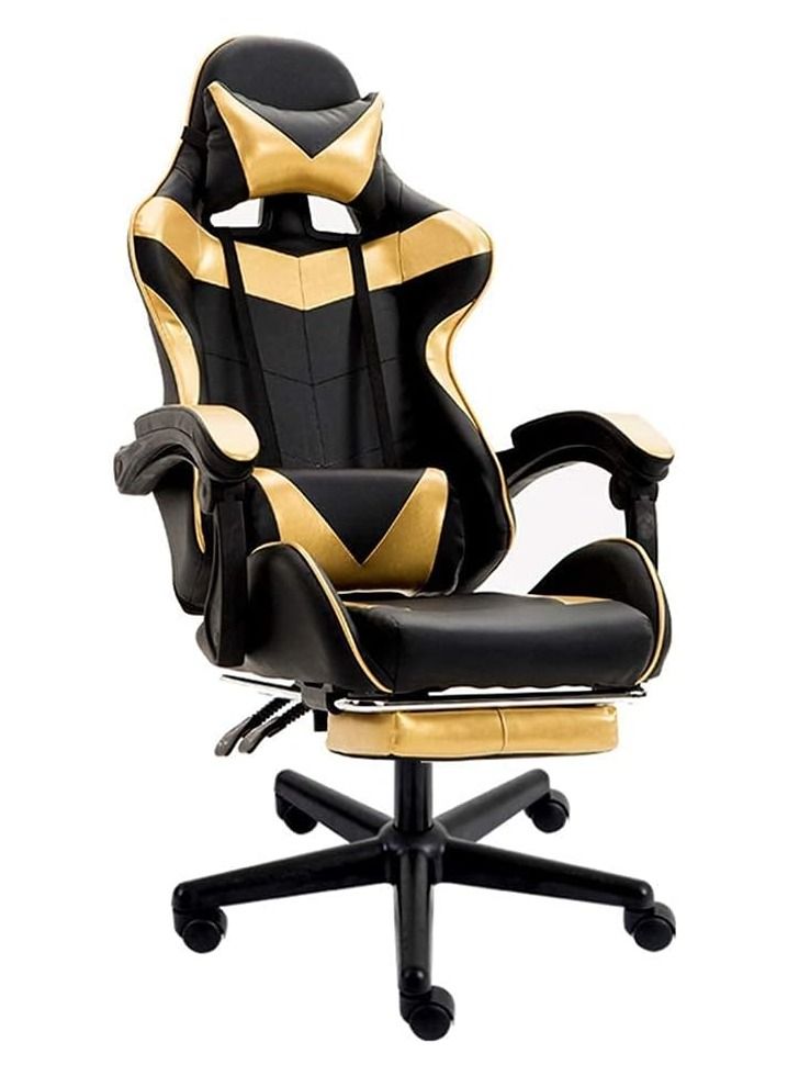 Gaming Chair Racing Style Office Chair Adjustable Massage Lumbar Cushion Swivel Rocker Recliner Leather High Back Ergonomic Computer Desk Chair with Retractable Arms and Footrest