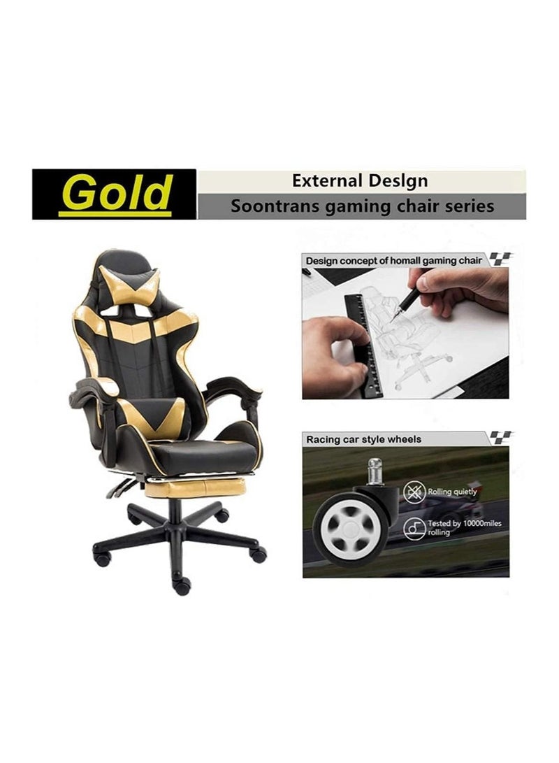 Gaming Chair Racing Style Office Chair Adjustable Massage Lumbar Cushion Swivel Rocker Recliner Leather High Back Ergonomic Computer Desk Chair with Retractable Arms and Footrest