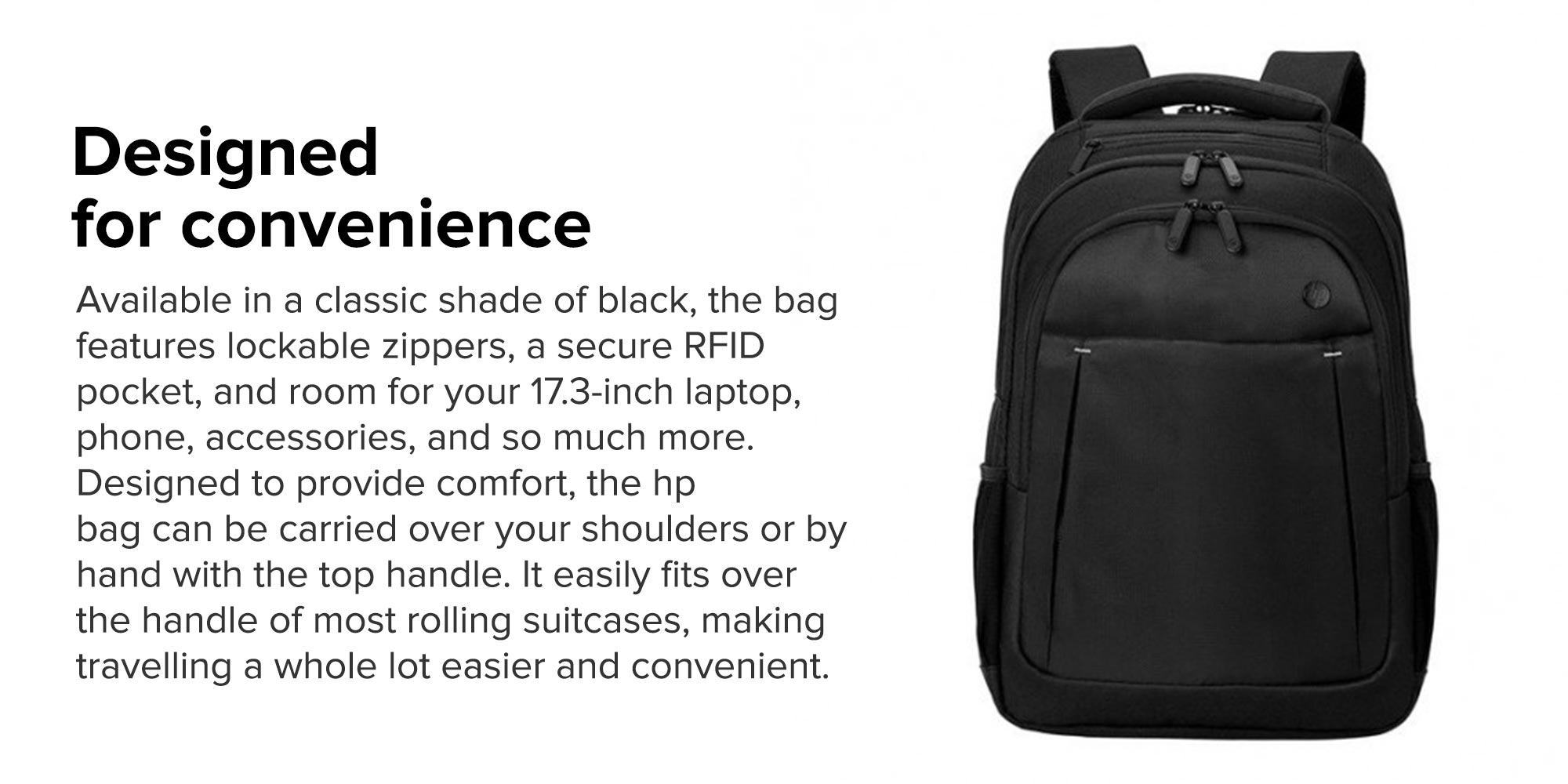 Backpack With RFID Pocket For 17.3-Inch Laptop Black