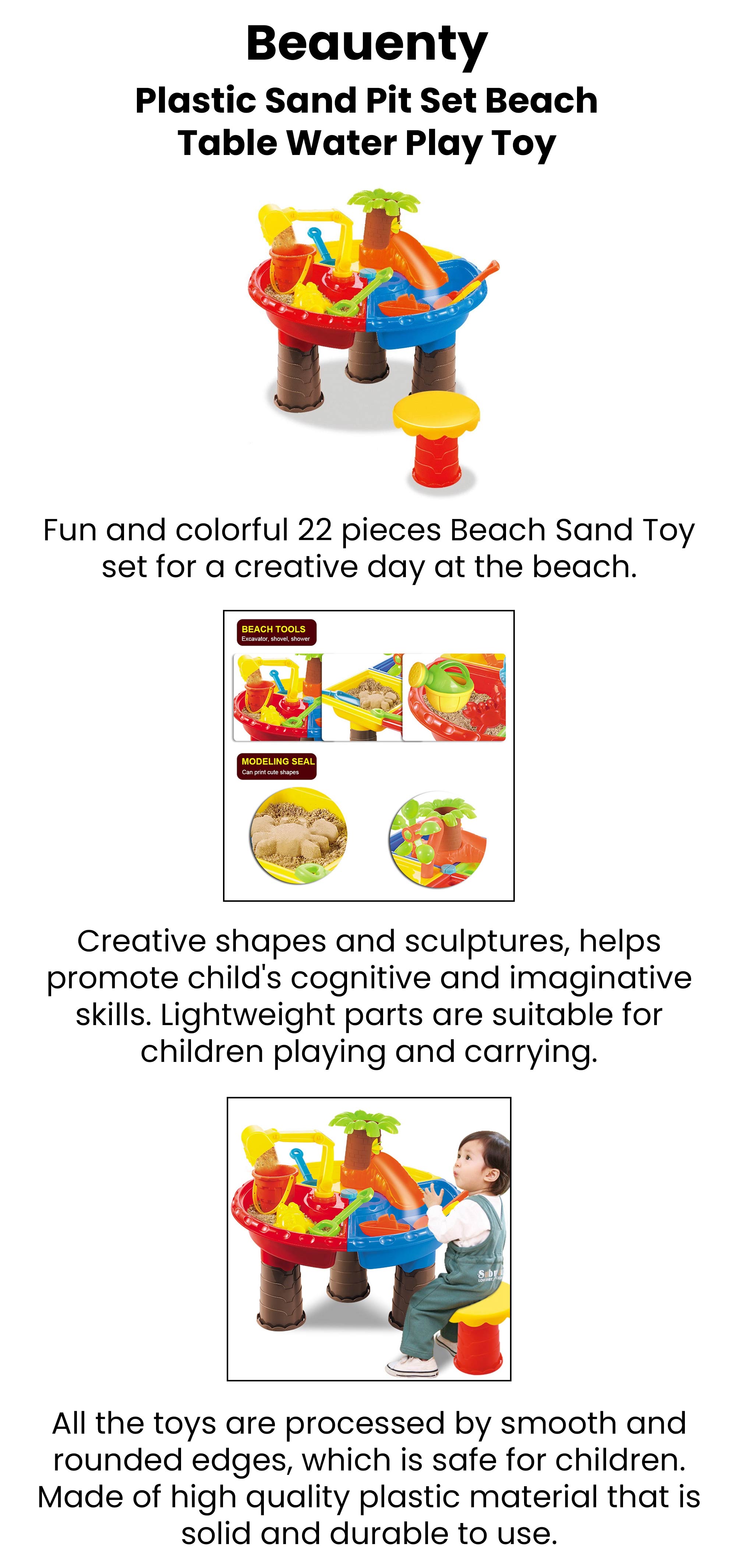 Plastic Sand Pit Set Beach Table Water Play Toy ‎37x23.6x22.2cm