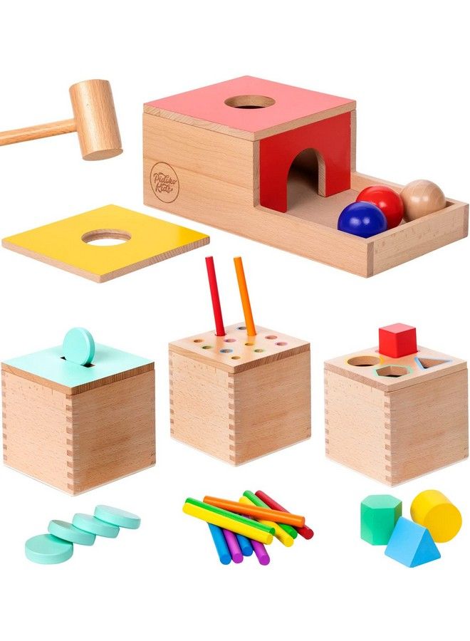 Montessori Toys For 1 Year Old Wooden Object Permanence Box Coin Drop Color And Shape Sorter Top ; Baby Toys 12 18 Months 1St Birthday Gifts Boy Girl Learning Toys For 1+ Year Old