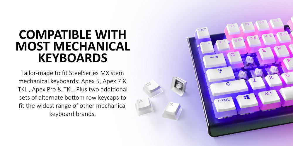 PrismCAPS, Double Shot Pudding-Style Keycaps, Durable PBT Thermoplastic, Extreme Durability, US Layout, Compatible with Wide Range of Mechanical Keyboards, White