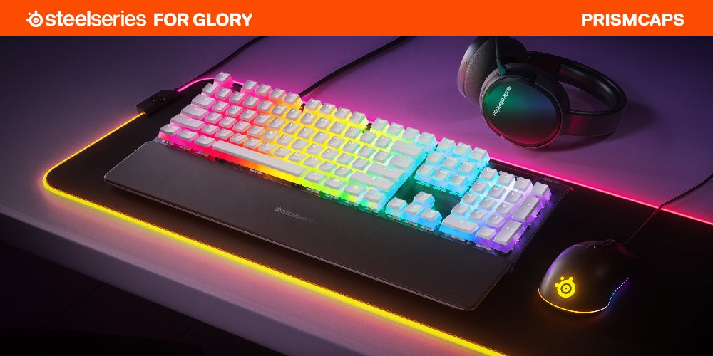 PrismCAPS, Double Shot Pudding-Style Keycaps, Durable PBT Thermoplastic, Extreme Durability, US Layout, Compatible with Wide Range of Mechanical Keyboards, White