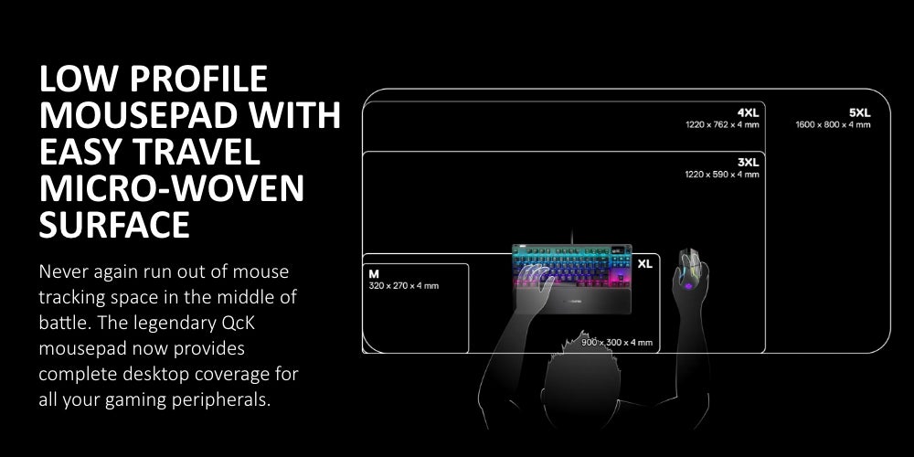 QcK XXL Cloth Gaming Mouse Pad - Extra Thick Non-Slip Rubber Base - Exclusive Micro-Woven Surface - Optimized for Gaming Sensors - Maximum Control