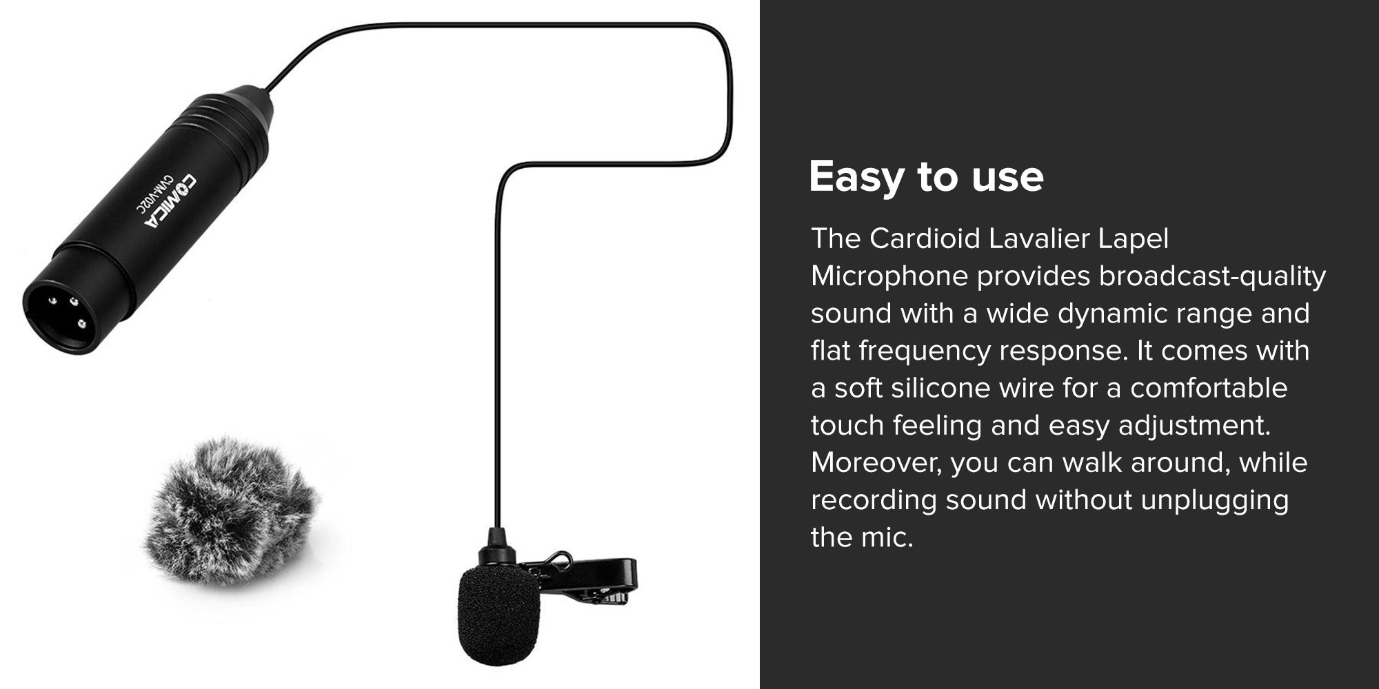 Cardioid Lavalier Lapel Microphone Condenser Mic DD1347 Black