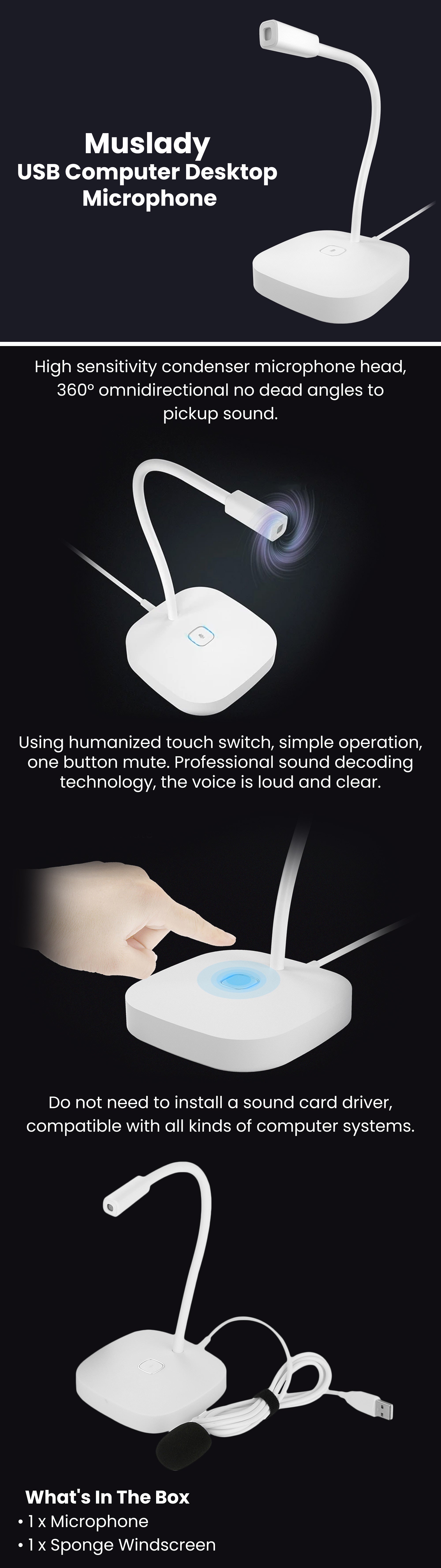 USB Computer Desktop Microphone White