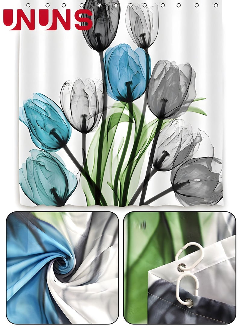 4PCS Printed Shower Curtain Set with Non-Slip Rugs,Toilet Lid Cover And Bath Mat,Durable Waterproof Flora Shower Curtain With 12 Hooks