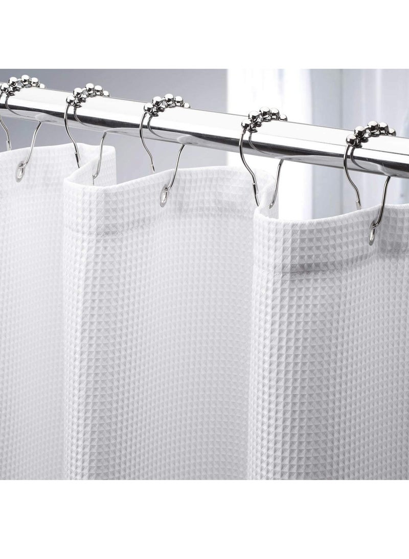 Premium Shower Curtain Thick Fabric Waffle Weave Design 5-Star Hotel Quality, Waterproof Mildew-proof No Smell Washable with 12 Plastic Hooks for Bathroom (White, 180 x 180cm)