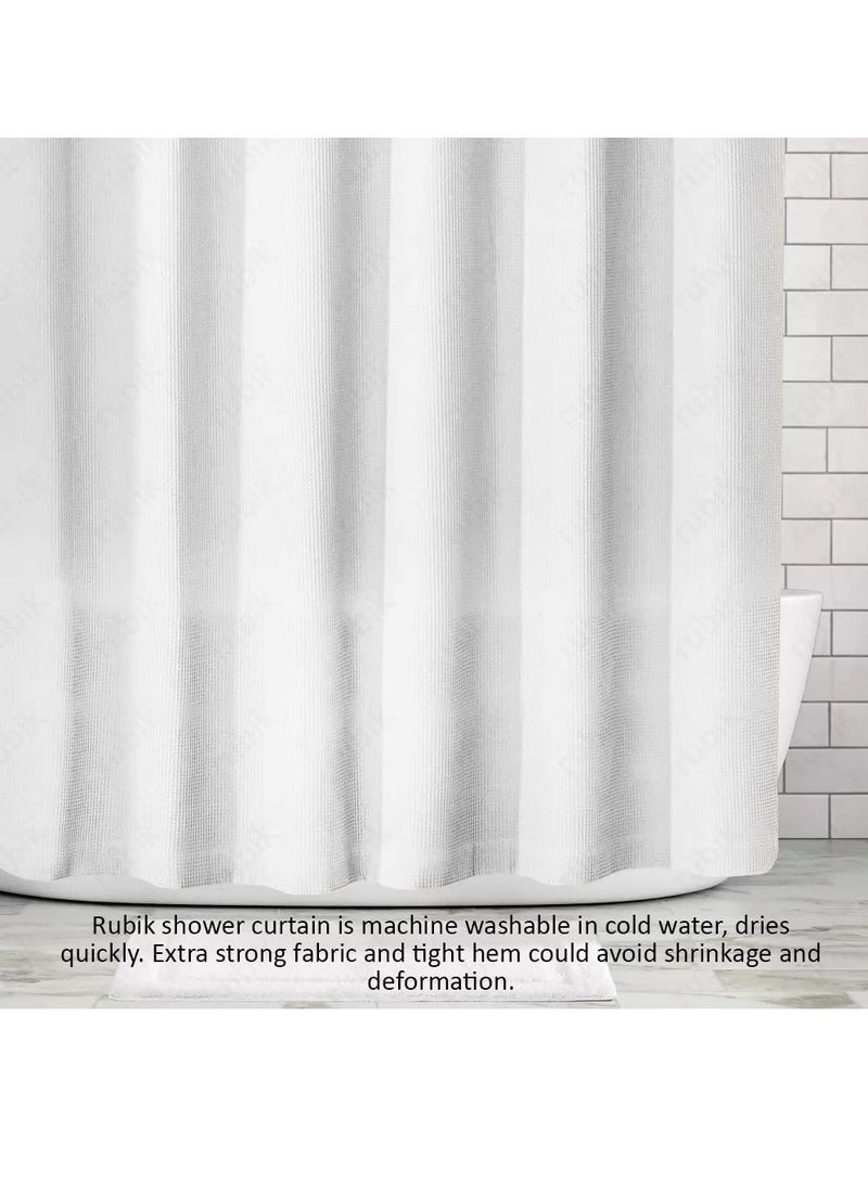 Premium Shower Curtain Thick Fabric Waffle Weave Design 5-Star Hotel Quality, Waterproof Mildew-proof No Smell Washable with 12 Plastic Hooks for Bathroom (White, 180 x 180cm)