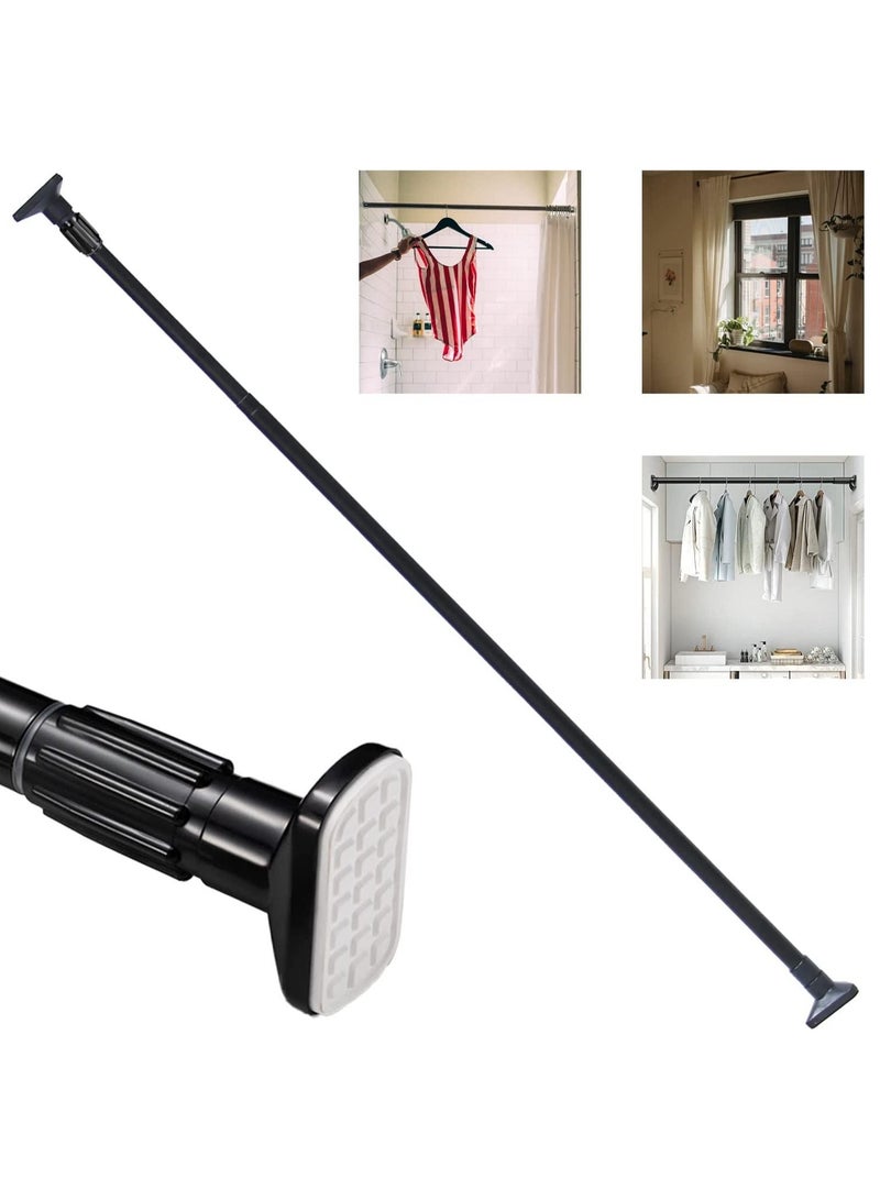 Shower Curtain Rod Adjustable 110-200cm Thick & Extendable 25mm Telescopic Length Tension Bar Painted Surface No Drill Type for Bathroom Shower Bathtub Cabinet (110cm to 200cm) Black