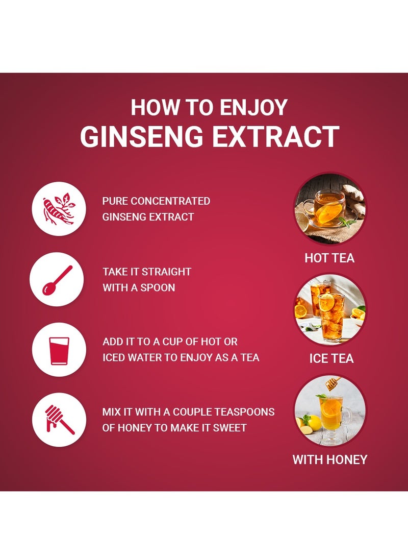 Korean 100% Pure Red Ginseng Extract Gold, 6 Years Grown , Enhance level of immunity, relieves fatigue , support cardiovascular health, zero sugar , 120g , 1g per serving  1 to 3 times daily.