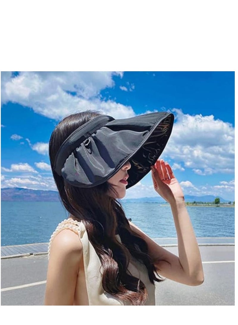 Women Sun Hat, Summer Beach Caps Women Hat Wide Brim UV Protection Floppy Brown Roll Up Hat Double-Side-Wear Ponytail Hats Baseball Caps Adjustable Cap
