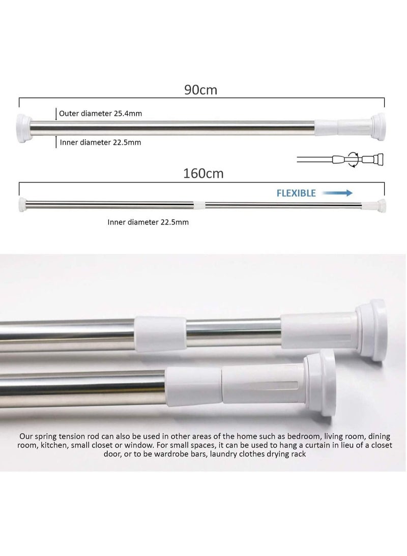 Shower Curtain Rod Adjustable 90-160cm Extendable Length Telescopic Tension Bar Stainless Steel No Drill Type for Bathroom Shower Bathtub Cabinets Balcony (90cm to 160cm)