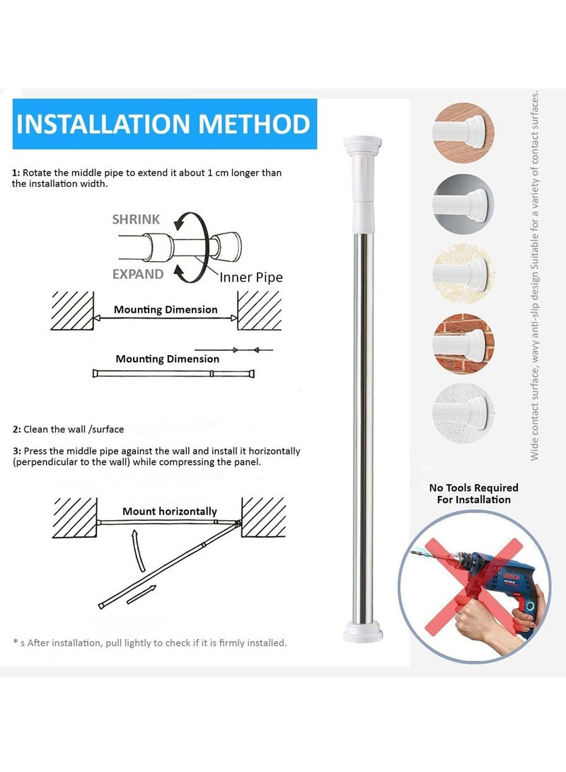 Shower Curtain Rod Adjustable 90-160cm Extendable Length Telescopic Tension Bar Stainless Steel No Drill Type for Bathroom Shower Bathtub Cabinets Balcony (90cm to 160cm)