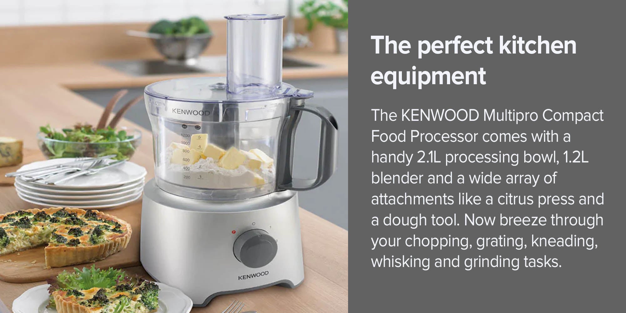 Food Processor Multi-Functional With 2 Stainless Steel Disks, Blender, Whisk, Dough Maker, Citrus Juicer 2.1 L 800 W FDP304 Silver/Clear