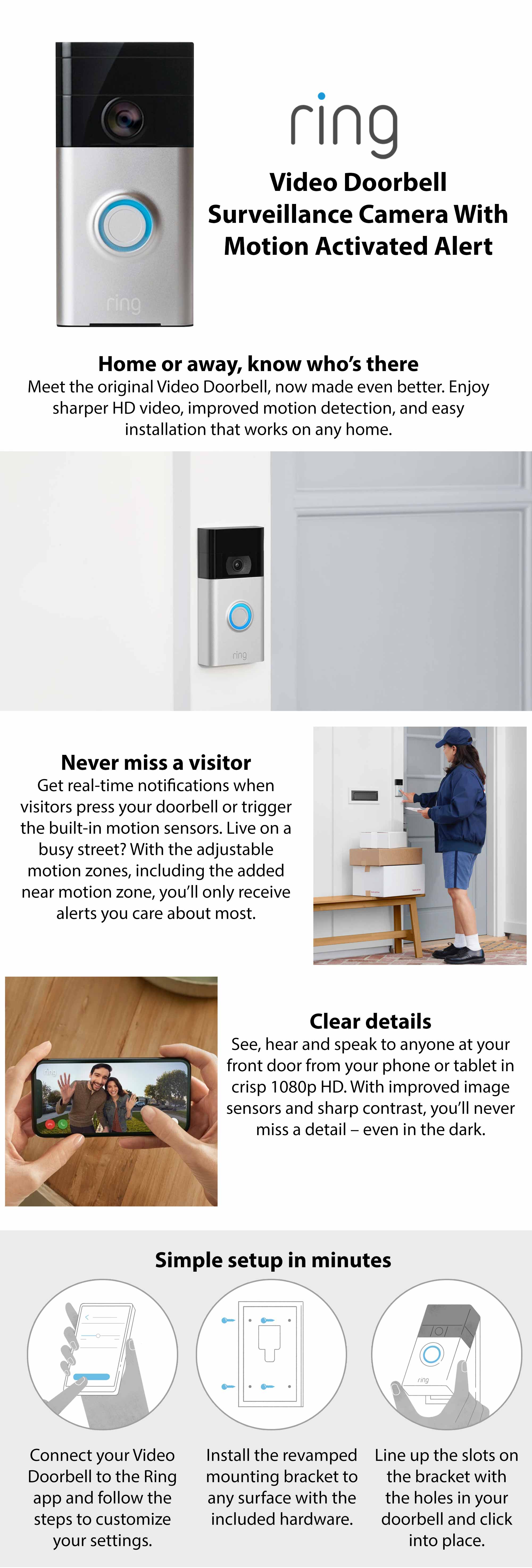 Video Doorbell Surveillance Camera With Motion Activated Alert