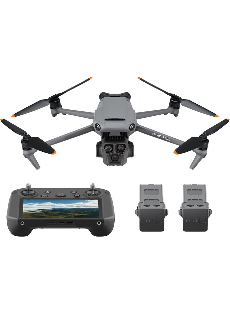 Mavic 3 Pro Fly More Combo With RC Pro, 4/3 CMOS Hasselblad Camera, 3 Flight Batteries, Charging Hub, ND Filters Set, 4K Camera, MOIAT Certified - UAE Version With Official Warranty Support