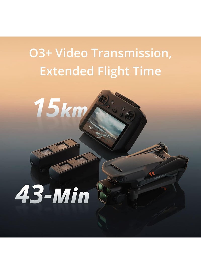 Mavic 3 Pro Fly More Combo With RC Pro, 4/3 CMOS Hasselblad Camera, 3 Flight Batteries, Charging Hub, ND Filters Set, 4K Camera, MOIAT Certified - UAE Version With Official Warranty Support