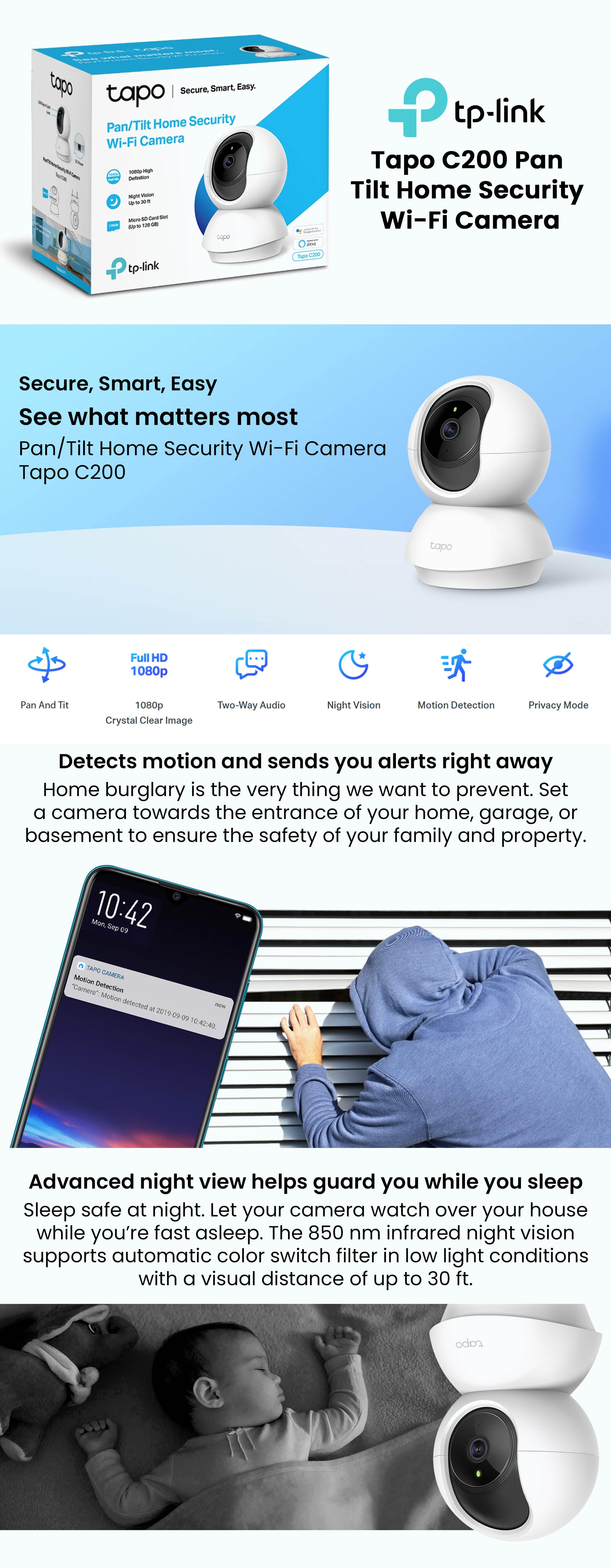 Tapo C200 Pan Tilt Home Security Wi-Fi Camera