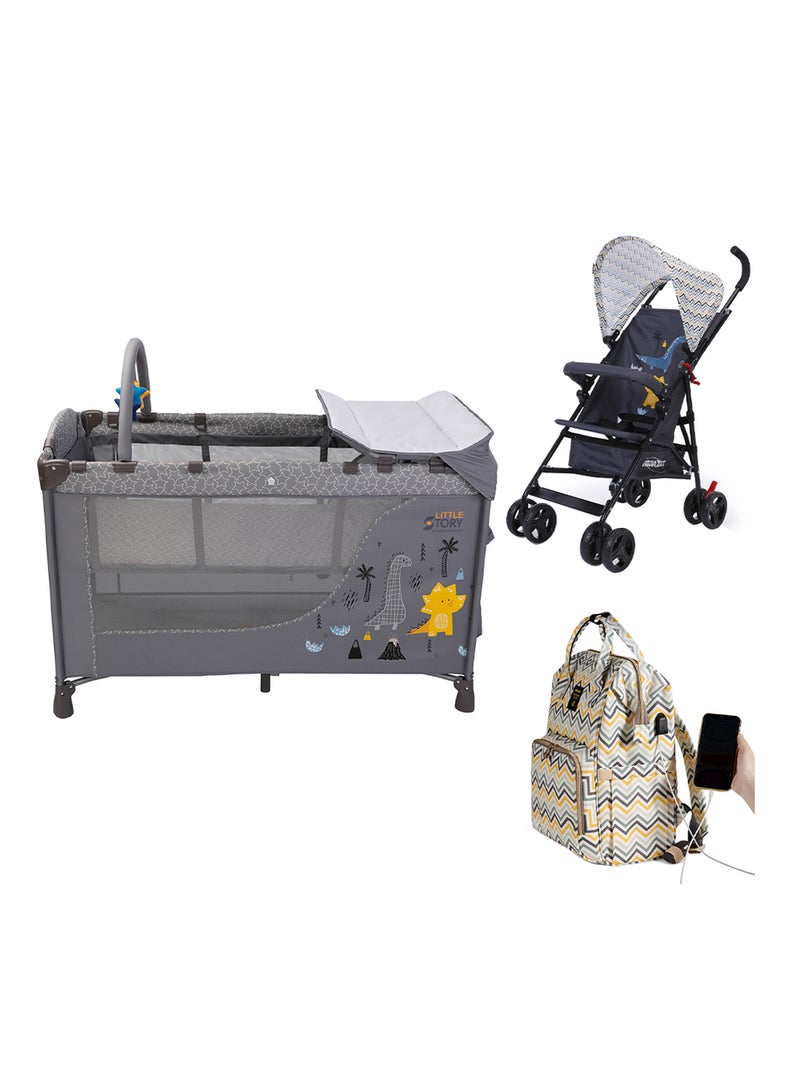 Foldable Play Yard With Stroller And Diaper Bag Set