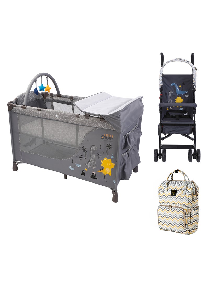 Foldable Play Yard With Stroller And Diaper Bag Set
