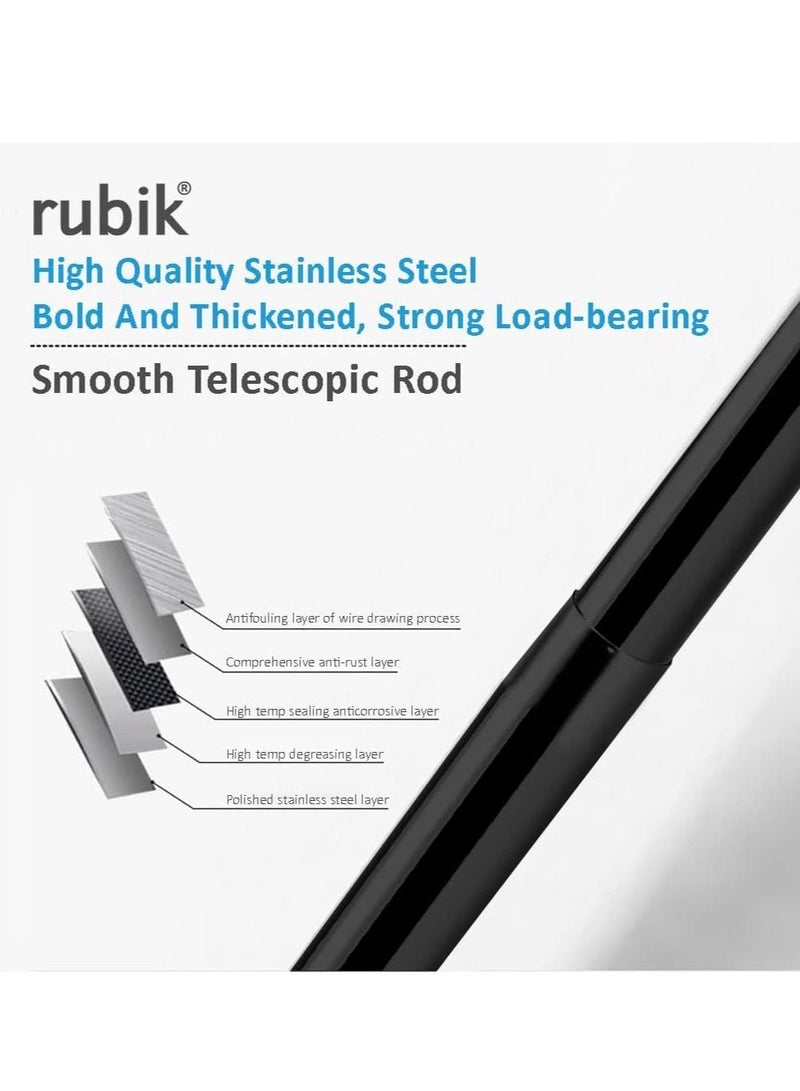 Shower Curtain Rod Adjustable 110-200cm, Black Thick & Extendable Telescopic Length Tension Bar Painted Surface No Drill Type for Bathroom Shower Bathtub Cabinet (110 x 200 cm, Black)