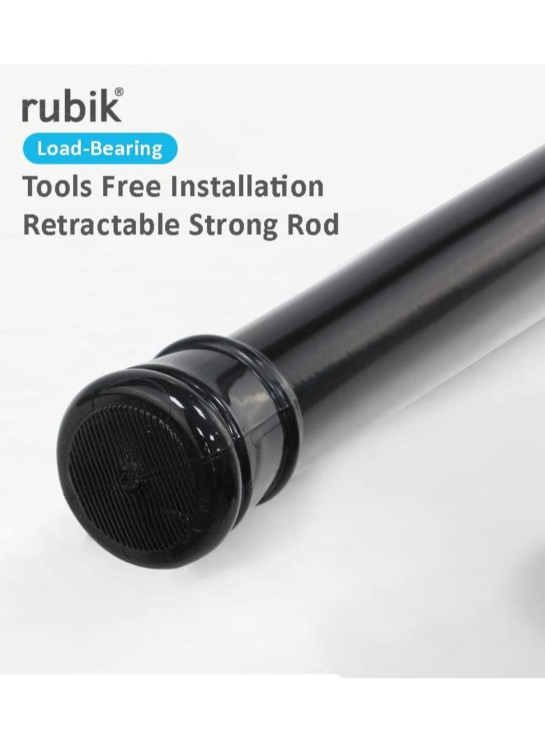 Shower Curtain Rod Adjustable 110-200cm, Black Thick & Extendable Telescopic Length Tension Bar Painted Surface No Drill Type for Bathroom Shower Bathtub Cabinet (110 x 200 cm, Black)