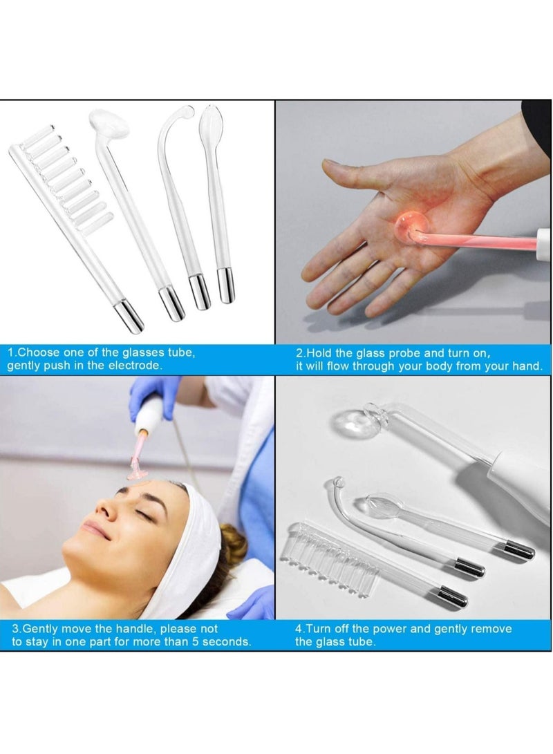 4 in 1 Portable High Frequency Skin Therapy Machine, Blemish & Spot Control, Skin Tightening & Radiance, Wrinkle Reducing Skin Therapy Wand with 4 Different Tubes