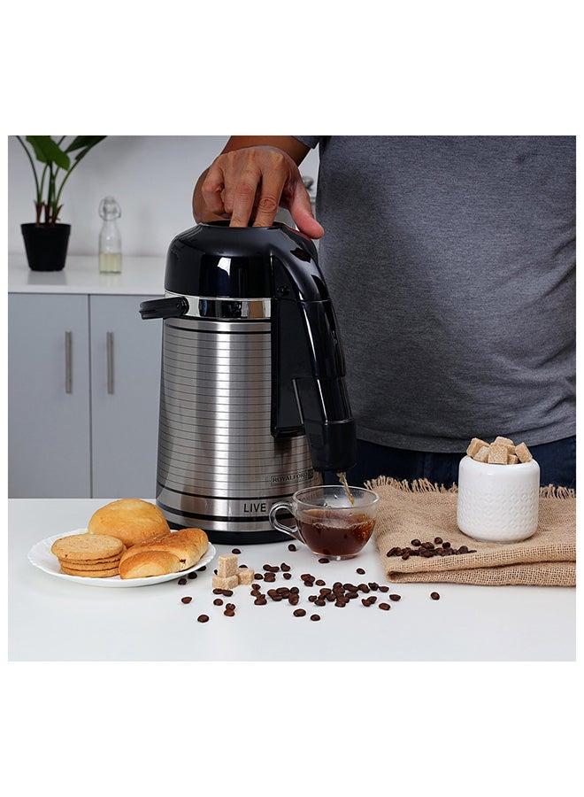 Royalford 3L Glass Vacuum Flask-RF6277| Glass Inner for Hot and Cold Beverages| Comfortable Handle, One Press Switch, Easy to Carry and Safe to Touch| Suitable for Indoor and Outdoor Use| Grey Black/Silver